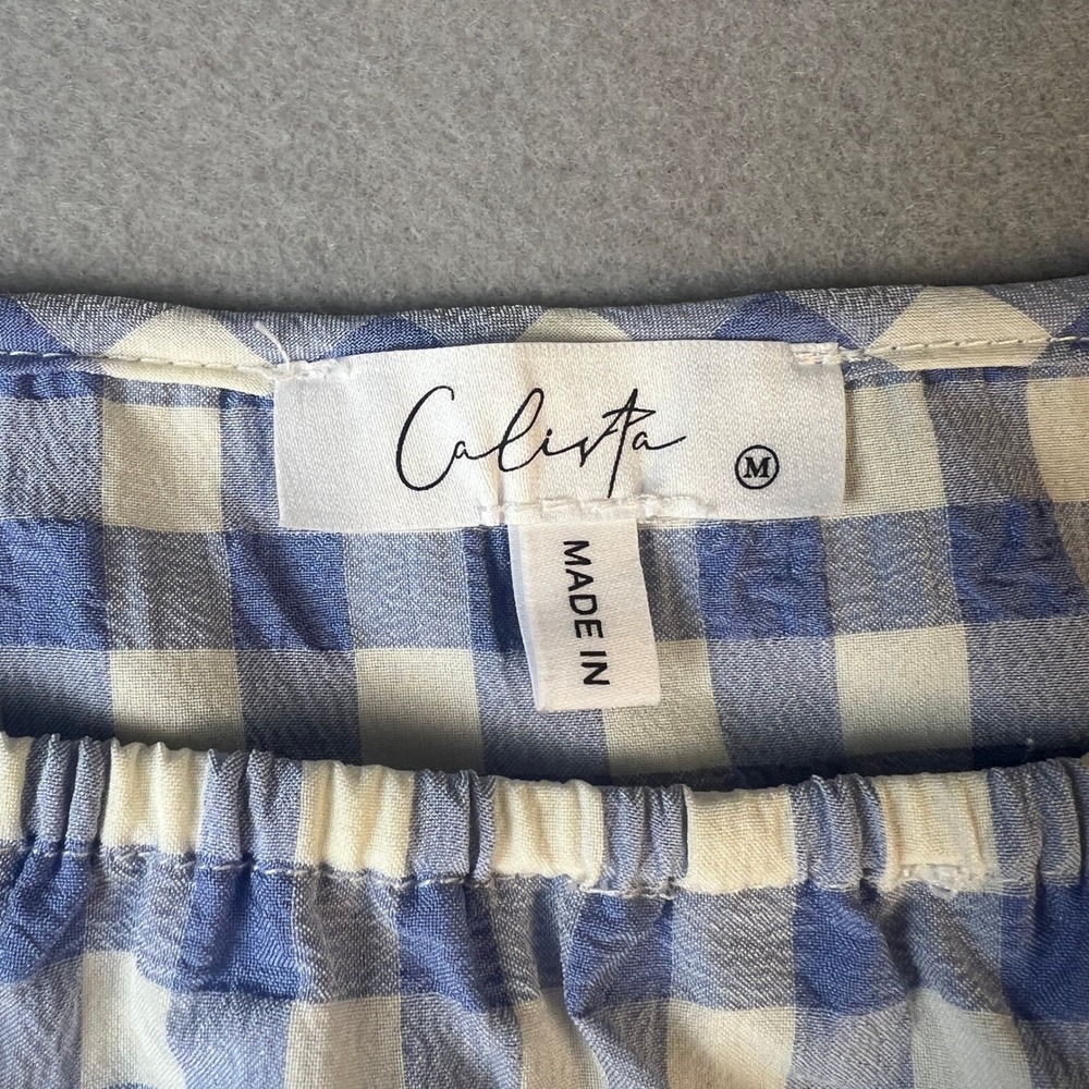 Gingham Tiered Midi Dress Womens Medium Blue White Ruffle Summer Cottagecore - Picture 3 of 10